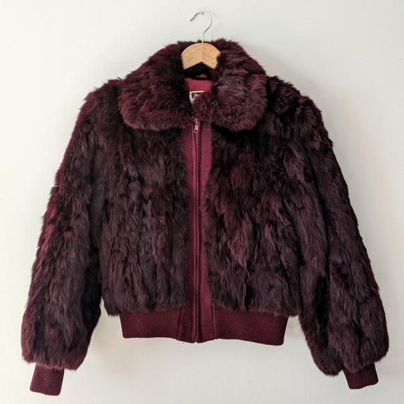 Vintage Jackets & Blazers - Vintage 1970s Burgundy Fur Bomber Jacket Coat